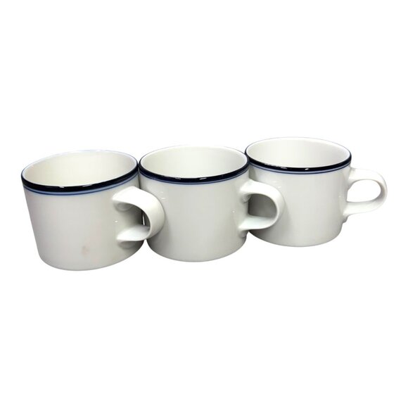 Set Of 3 Dansk Japan Blue Lined & White Ceramic Coffee Mugs Restaurant Ware - Picture 7 of 9